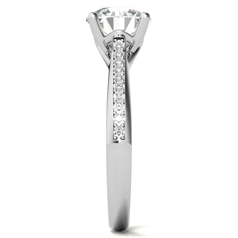 Cathedral Moissanite Engagement Ring with Scroll Accents