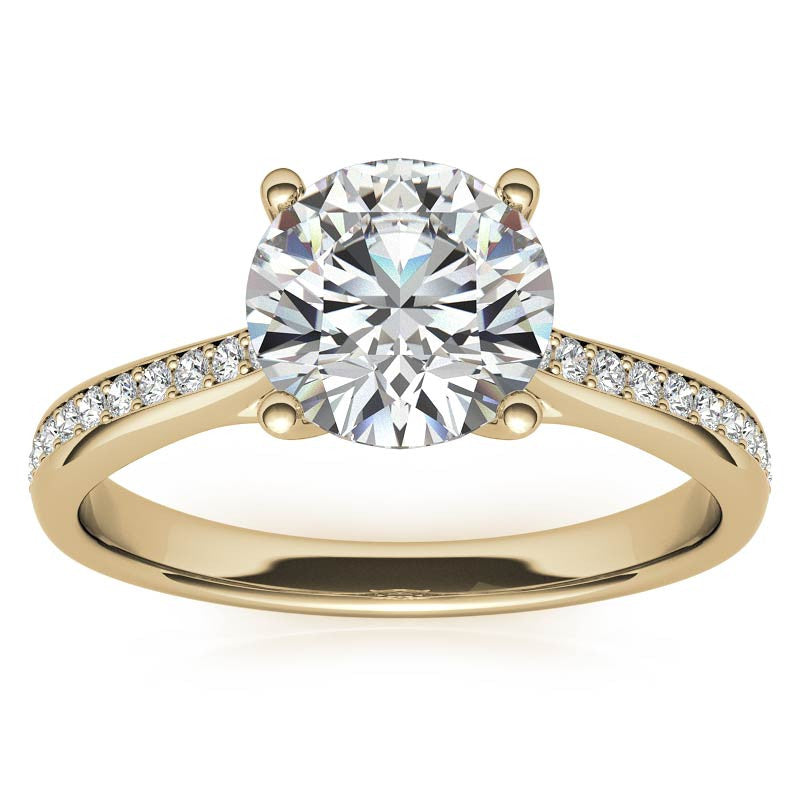 Cathedral Moissanite Engagement Ring with Scroll Accents