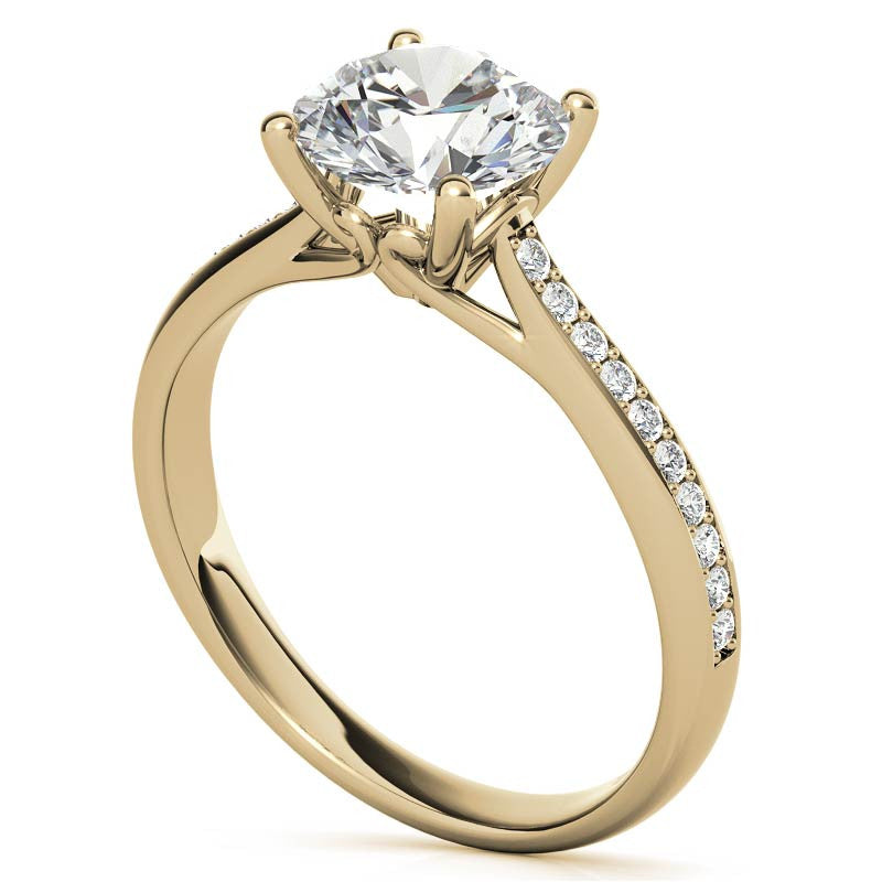 Cathedral Moissanite Engagement Ring with Scroll Accents