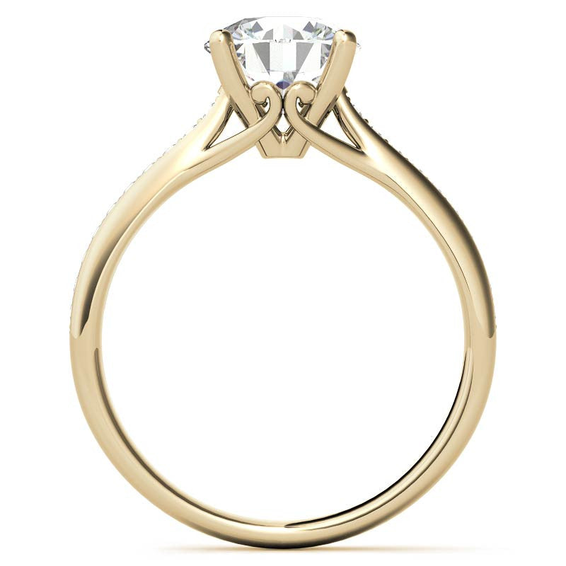 Cathedral Moissanite Engagement Ring with Scroll Accents