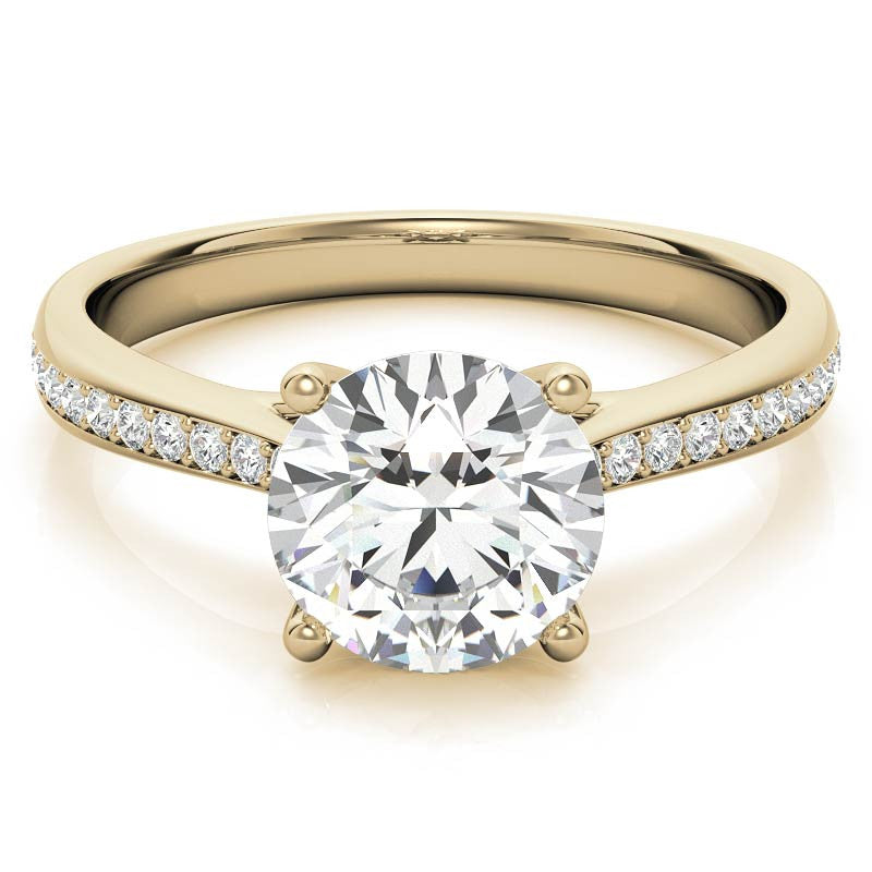 Cathedral Moissanite Engagement Ring with Scroll Accents
