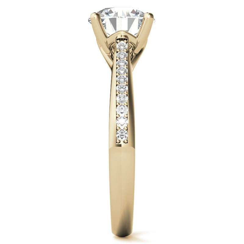 Cathedral Moissanite Engagement Ring with Scroll Accents