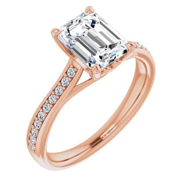Emerald / Radiant cut Moissanite Scroll Engagement Ring