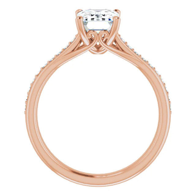 Emerald / Radiant cut Moissanite Scroll Engagement Ring