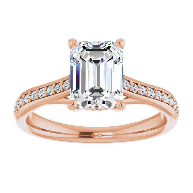 Emerald / Radiant cut Moissanite Scroll Engagement Ring