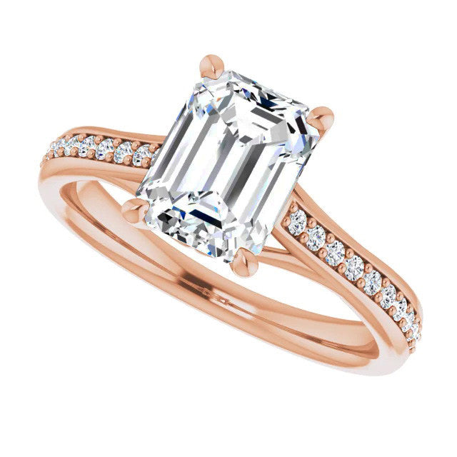 Emerald / Radiant cut Moissanite Scroll Engagement Ring