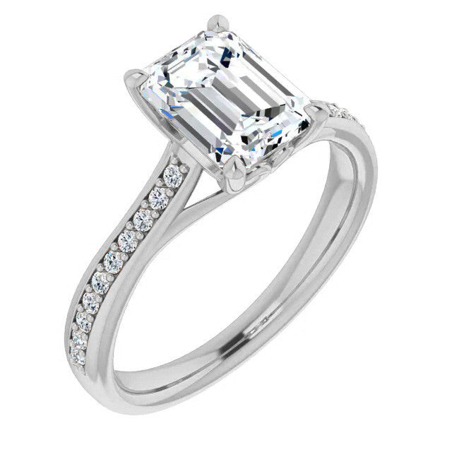 Emerald / Radiant cut Moissanite Scroll Engagement Ring