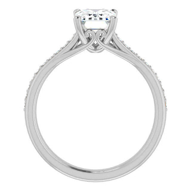 Emerald / Radiant cut Moissanite Scroll Engagement Ring