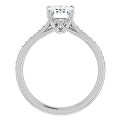 Emerald / Radiant cut Moissanite Scroll Engagement Ring