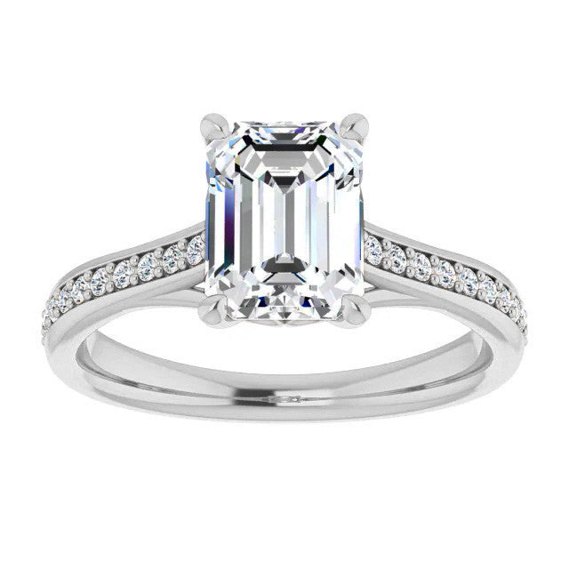 Emerald / Radiant cut Moissanite Scroll Engagement Ring