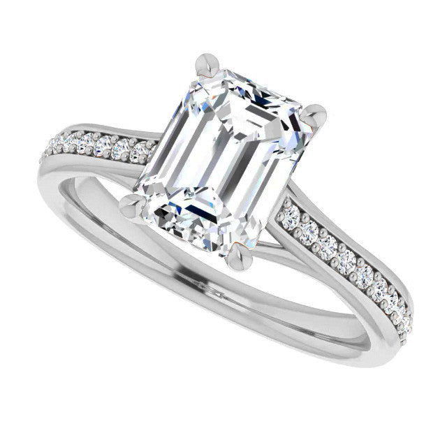 Emerald / Radiant cut Moissanite Scroll Engagement Ring
