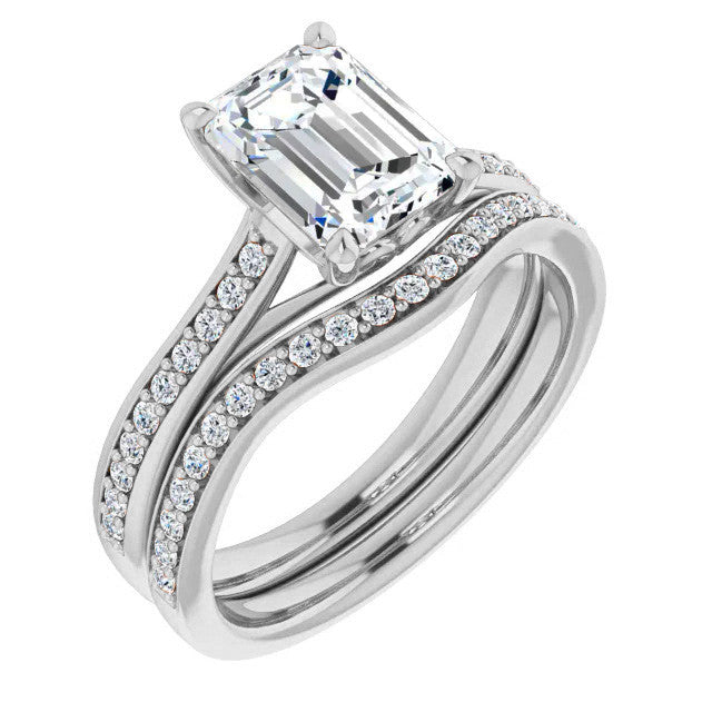 Emerald / Radiant cut Moissanite Scroll Engagement Ring