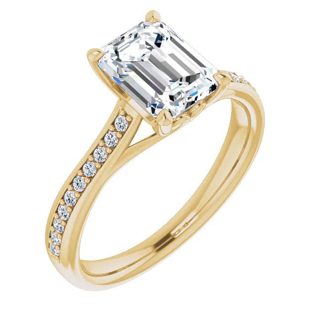 Emerald / Radiant cut Moissanite Scroll Engagement Ring