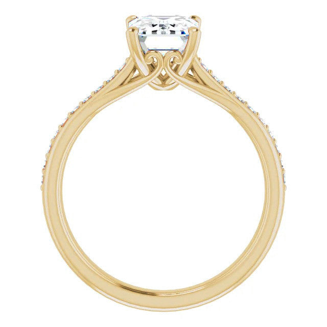 Emerald / Radiant cut Moissanite Scroll Engagement Ring