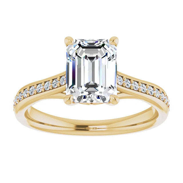 Emerald / Radiant cut Moissanite Scroll Engagement Ring