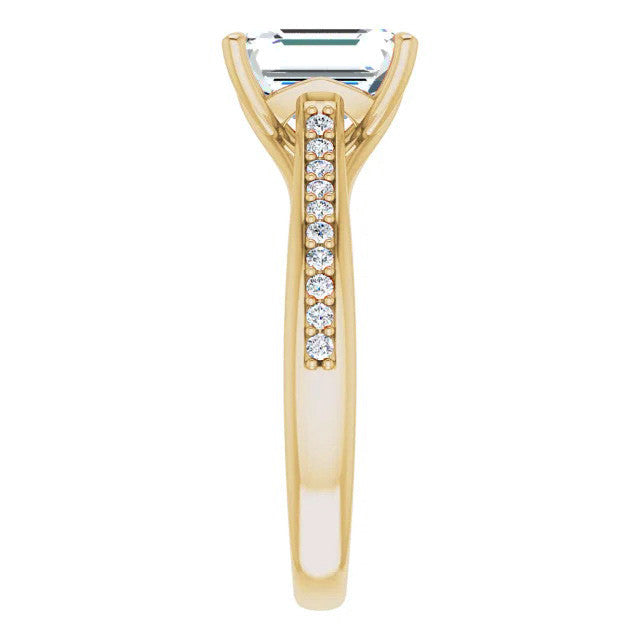 Emerald / Radiant cut Moissanite Scroll Engagement Ring