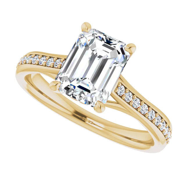 Emerald / Radiant cut Moissanite Scroll Engagement Ring