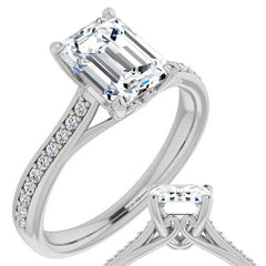 Emerald / Radiant cut Moissanite Scroll Engagement Ring