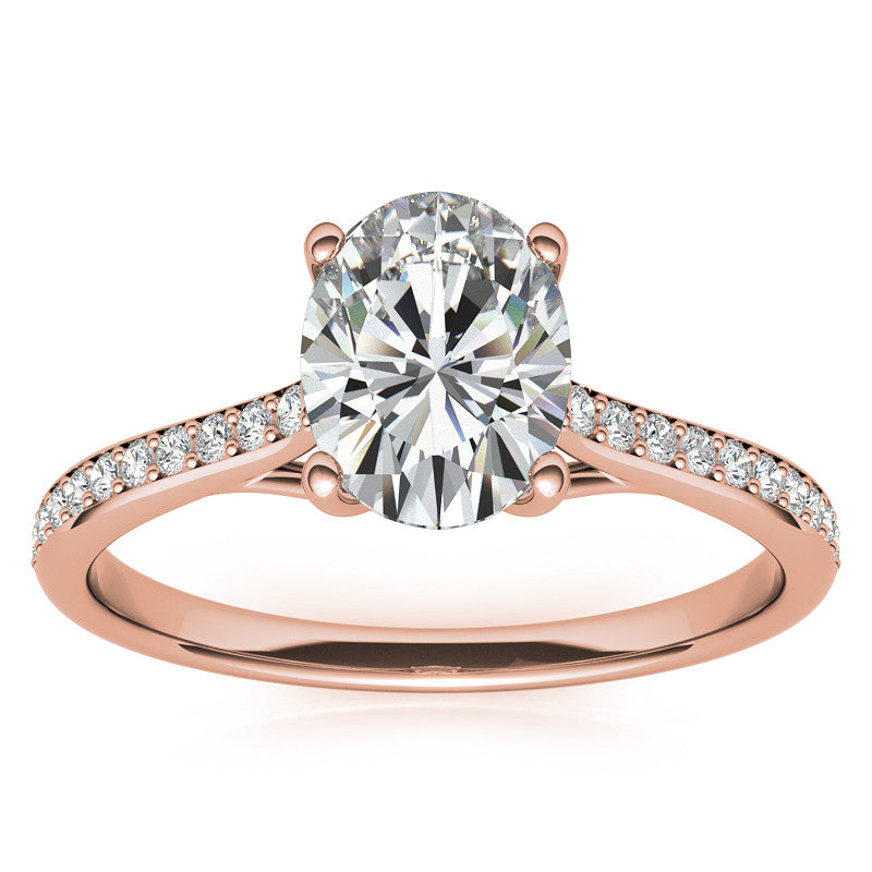 Oval Cathedral Engagement Ring with Scroll Accents