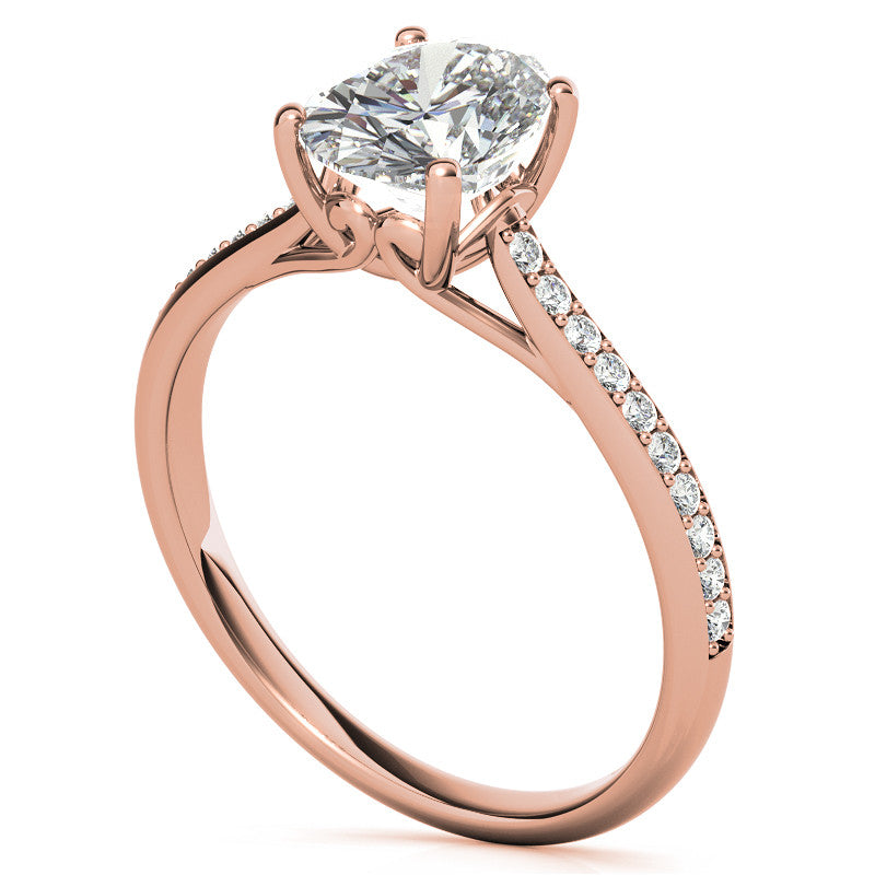 Oval Cathedral Engagement Ring with Scroll Accents