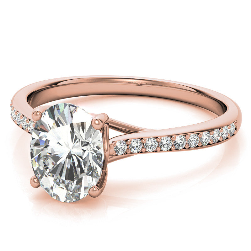 Oval Cathedral Engagement Ring with Scroll Accents