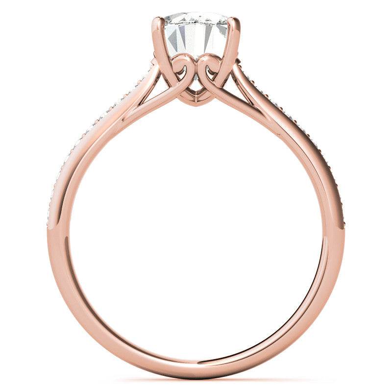 Oval Cathedral Engagement Ring with Scroll Accents