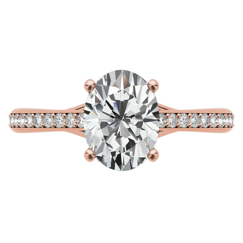 Oval Cathedral Engagement Ring with Scroll Accents