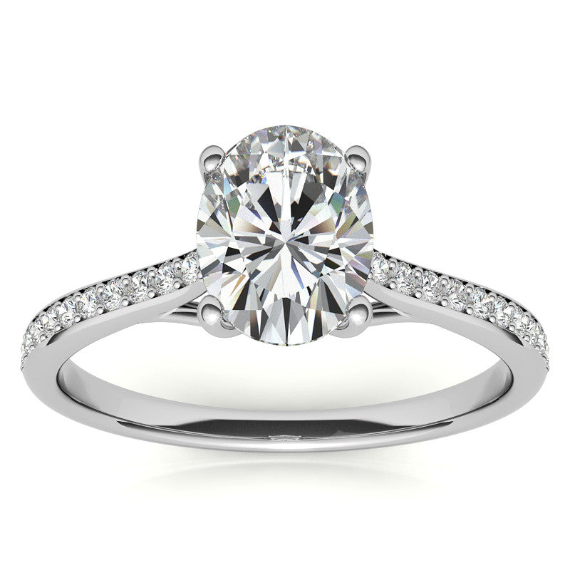 Oval Cathedral Engagement Ring with Scroll Accents