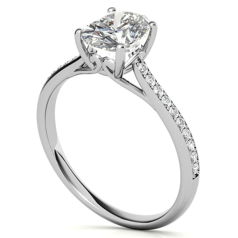 Oval Cathedral Engagement Ring with Scroll Accents