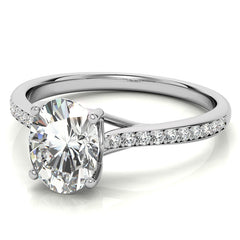 Oval Cathedral Engagement Ring with Scroll Accents
