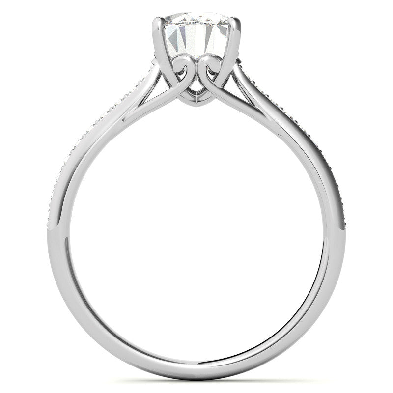 Oval Cathedral Engagement Ring with Scroll Accents