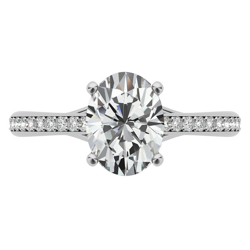 Oval Cathedral Engagement Ring with Scroll Accents