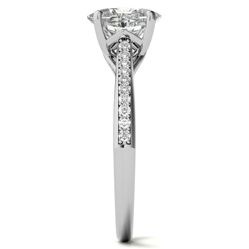 Oval Cathedral Engagement Ring with Scroll Accents