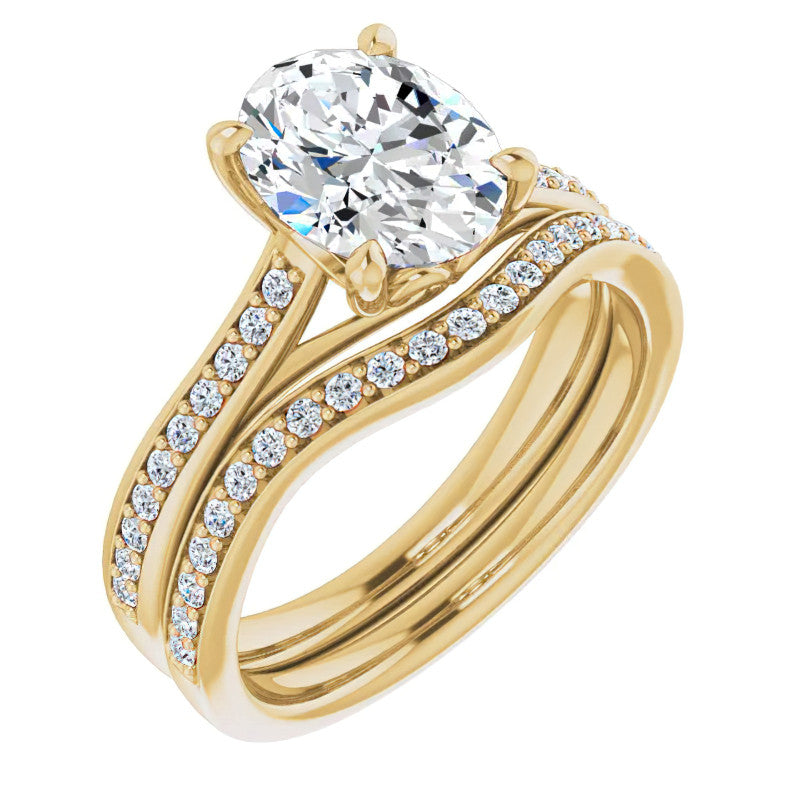 Oval Cathedral Engagement Ring with Scroll Accents