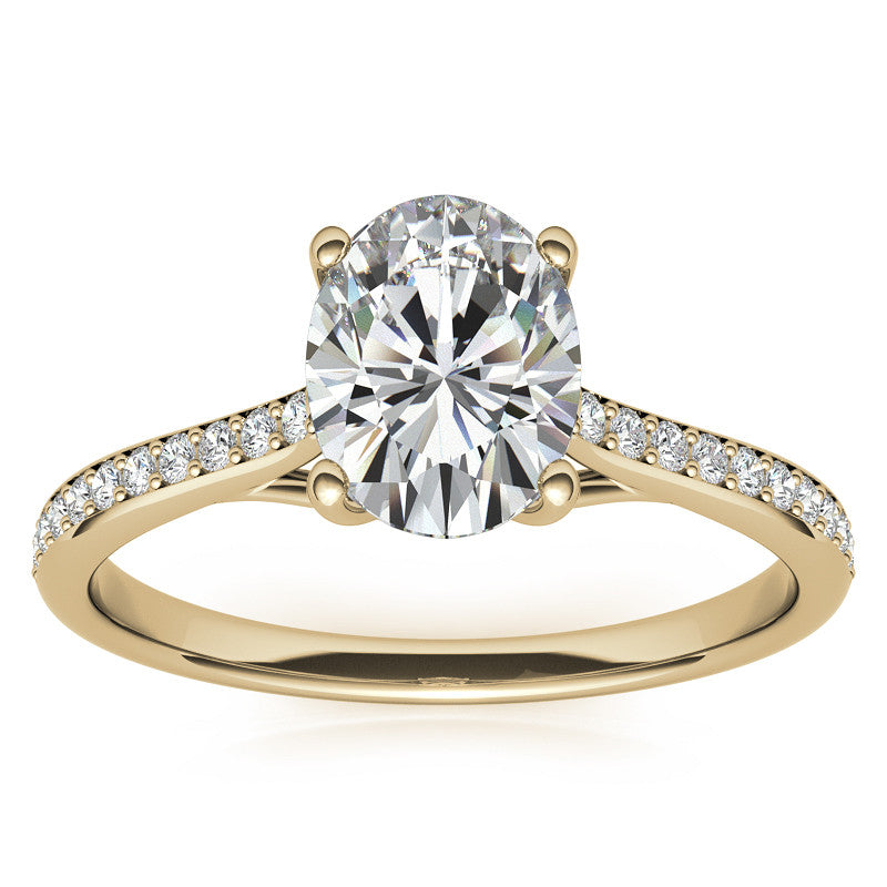 Oval Cathedral Engagement Ring with Scroll Accents