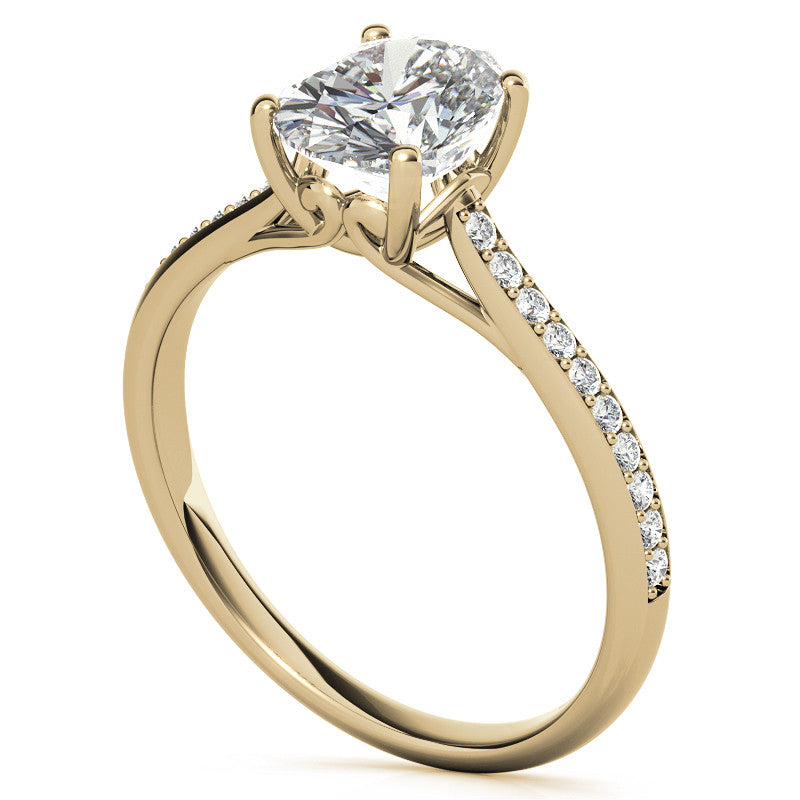 Oval Cathedral Engagement Ring with Scroll Accents