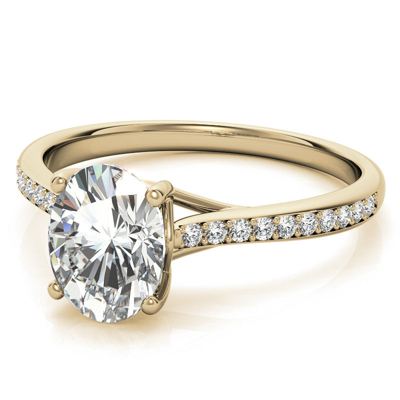 Oval Cathedral Engagement Ring with Scroll Accents
