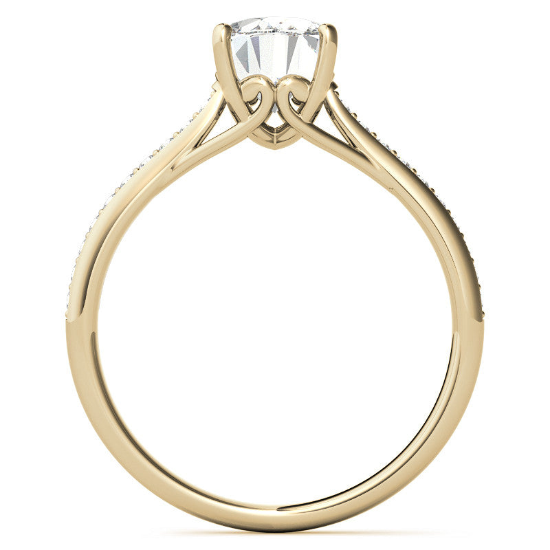 Oval Cathedral Engagement Ring with Scroll Accents