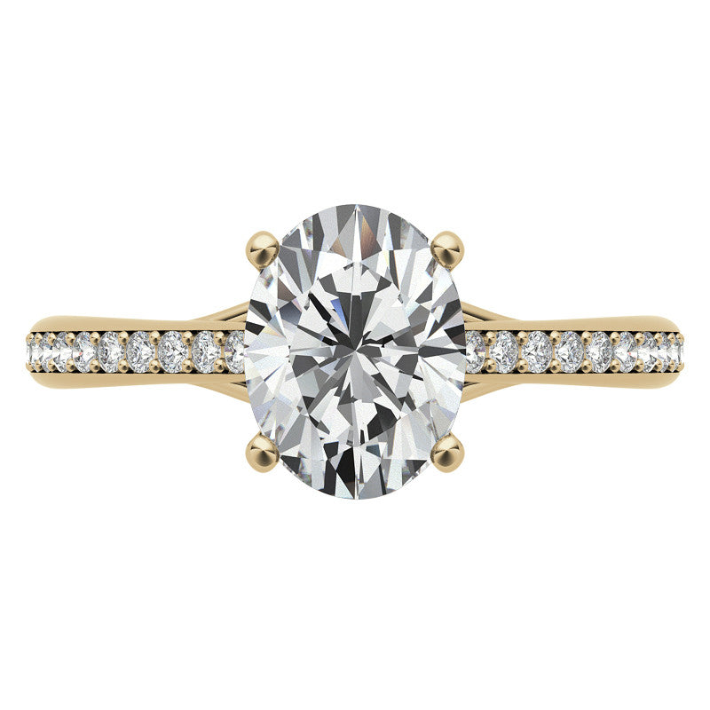 Oval Cathedral Engagement Ring with Scroll Accents