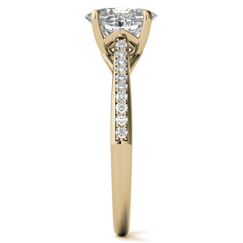 Oval Cathedral Engagement Ring with Scroll Accents