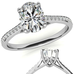 Oval Cathedral Engagement Ring with Scroll Accents