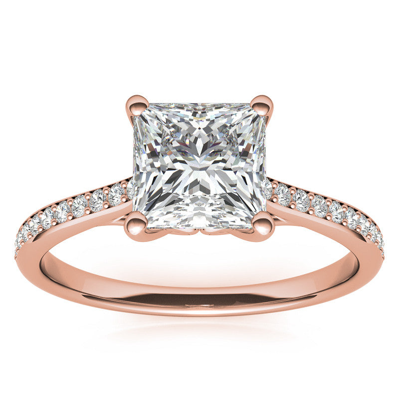 Princess Cathedral Engagement Ring with Scroll Accents