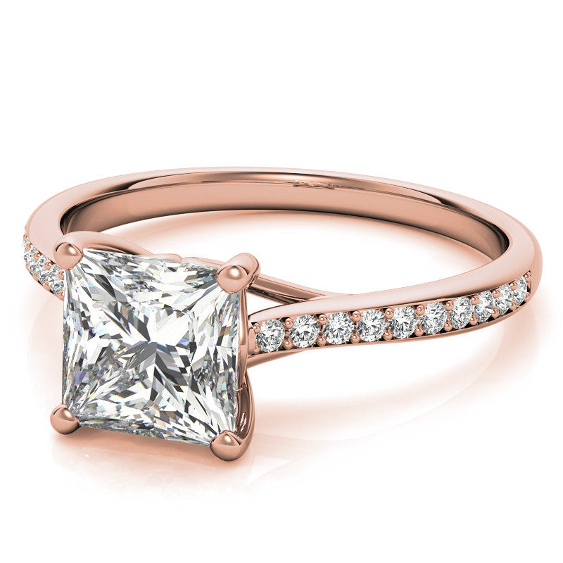 Princess Cathedral Engagement Ring with Scroll Accents
