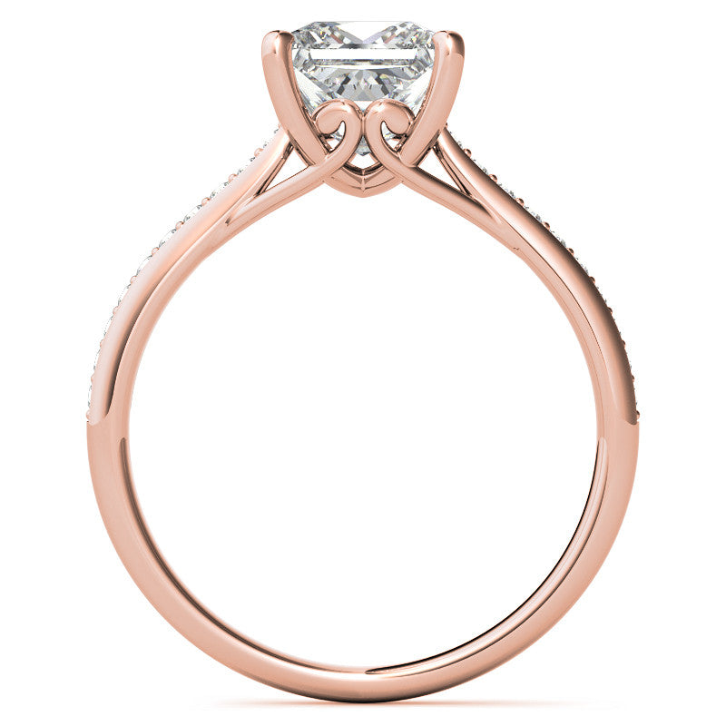 Princess Cathedral Engagement Ring with Scroll Accents
