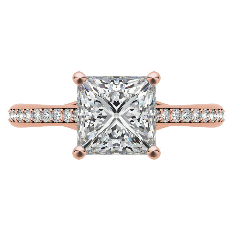 Princess Cathedral Engagement Ring with Scroll Accents