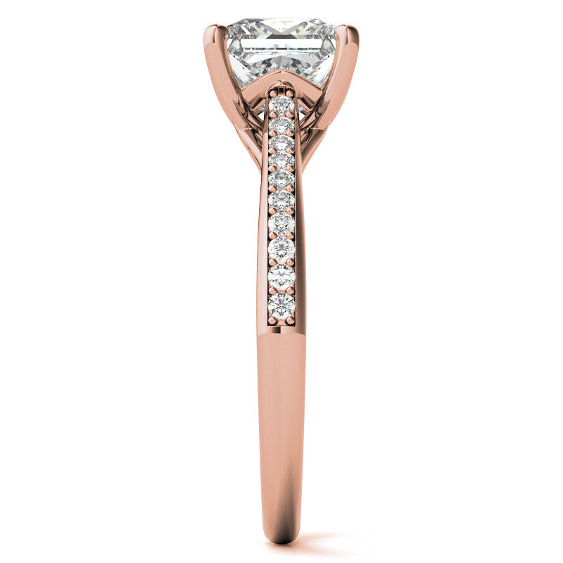 Princess Cathedral Engagement Ring with Scroll Accents