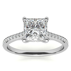 Princess Cathedral Engagement Ring with Scroll Accents