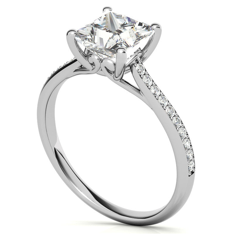 Princess Cathedral Engagement Ring with Scroll Accents
