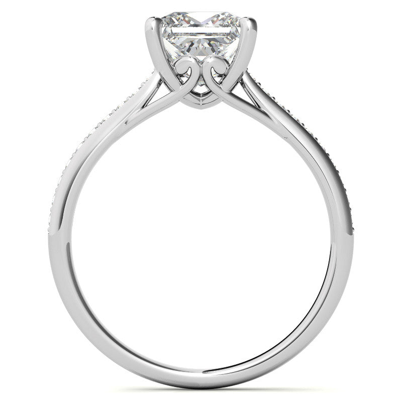 Princess Cathedral Engagement Ring with Scroll Accents
