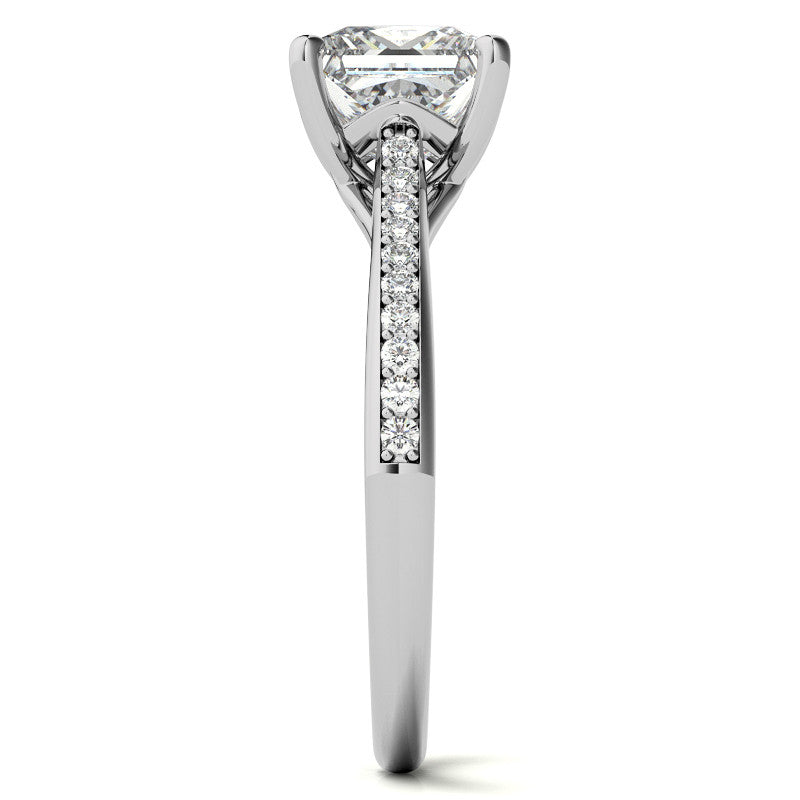 Princess Cathedral Engagement Ring with Scroll Accents